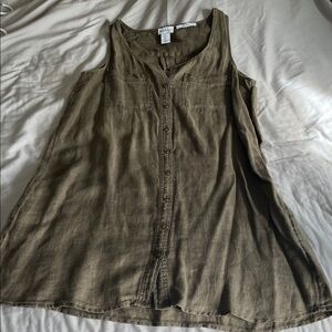 Nicole Miller Khaki Linen Sleeveless Dress